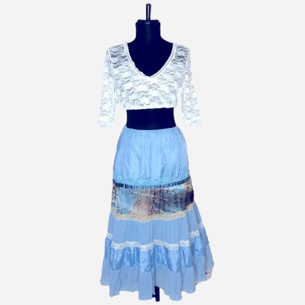 Vintage Peasant Skirt white lace top coquette romantic fairy Ren fair whimsy S